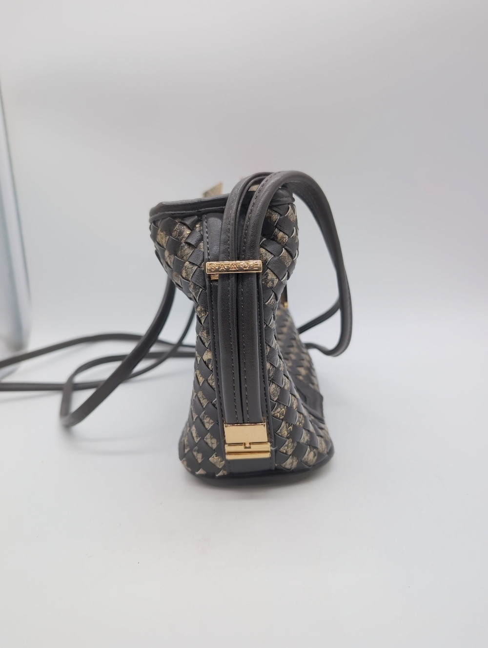 Samoe Rattlesnake Convertible Strap Women's Black Woven Bag Purse - Picture 3 of 11
